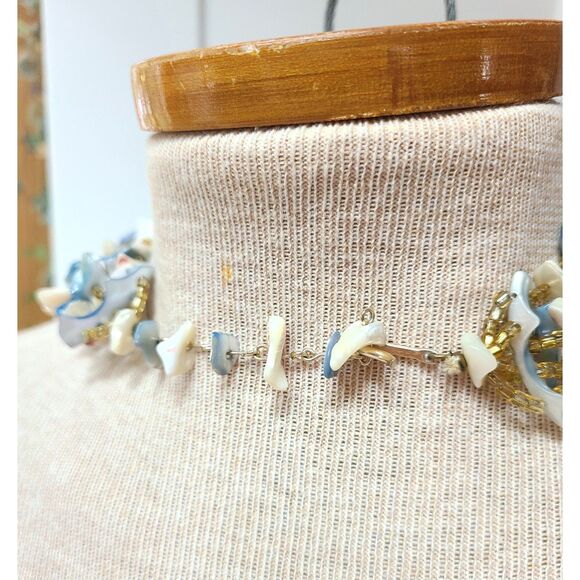 Vintage Multi Strand Abalone Sea Shell Choker Necklace Earrings Set Resortwear - Picture 5 of 6